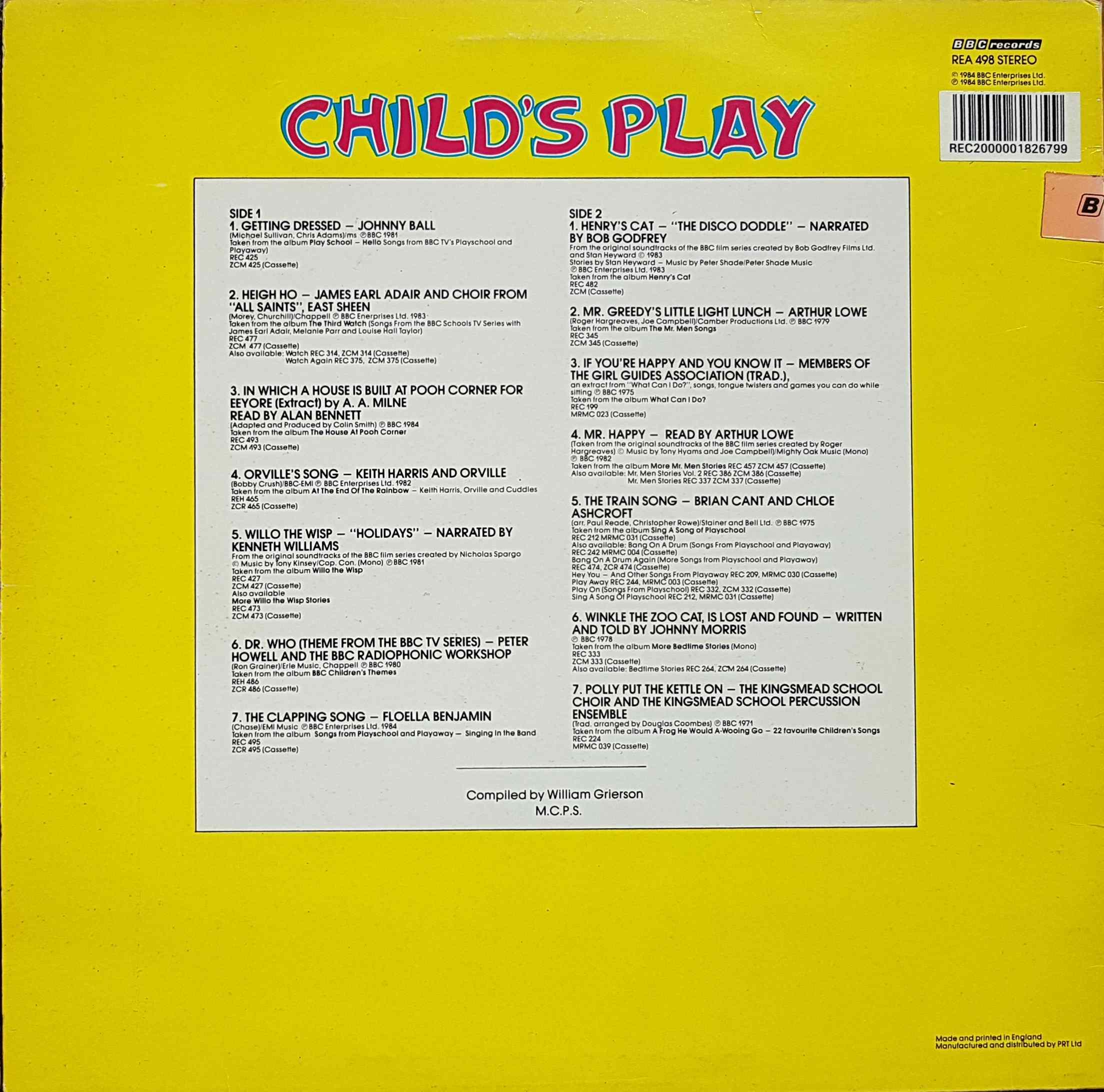 Picture of REA 498 Child's play by artist Various from the BBC records and Tapes library